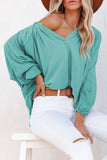 Green Split V Neck Dolman Top