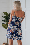 Blue Floral Print Surplice V Neck Sleeveless Short Dress