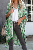 Boho Paisley Print Kimono Beach Cover up with Tassel