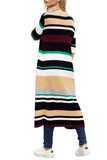 Color Block Striped Open Front Long Cardigan