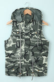 Camouflage Cinched Zipper Snaps Hooded Vest