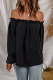 Black Frilled Off-shoulder Neckline Loose Blouse
