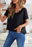 Wine Lace V Neck Short Sleeve T-shirt
