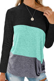 Green Color Block Crew Neck Blouse