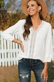 V Neck 3/4 Sleeve Swiss Dot Casual Shirt