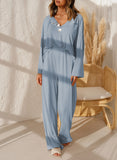 Long Sleeve Buttoned Wide Leg Lounge Wear