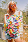 White Water Painting Flowers Sexy Off Shoulder Top