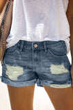 Distressed Ripped Rolled Hem Black Denim Shorts