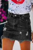 Distressed Raw Hem Denim Skirt