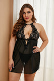 Plus Size Stretch Mesh and Lace High Neck Babydoll