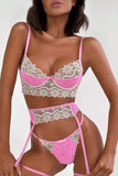 Half Cup Lace Trim Strappy Lingerie Set