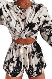 Tie-dye Print Long Sleeve and Drawstring Shorts Set