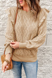 Frilled Shoulder Detail Cable Knit Sweater