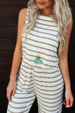 Striped Print Pocketed Sleeveless Jumpsuit