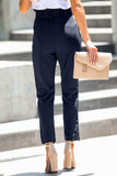 Blue Casual Paperbag Waist Straight Leg Pants with Belt