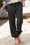Drawstring Elastic Waist Pull-on Casual Pants with Pockets