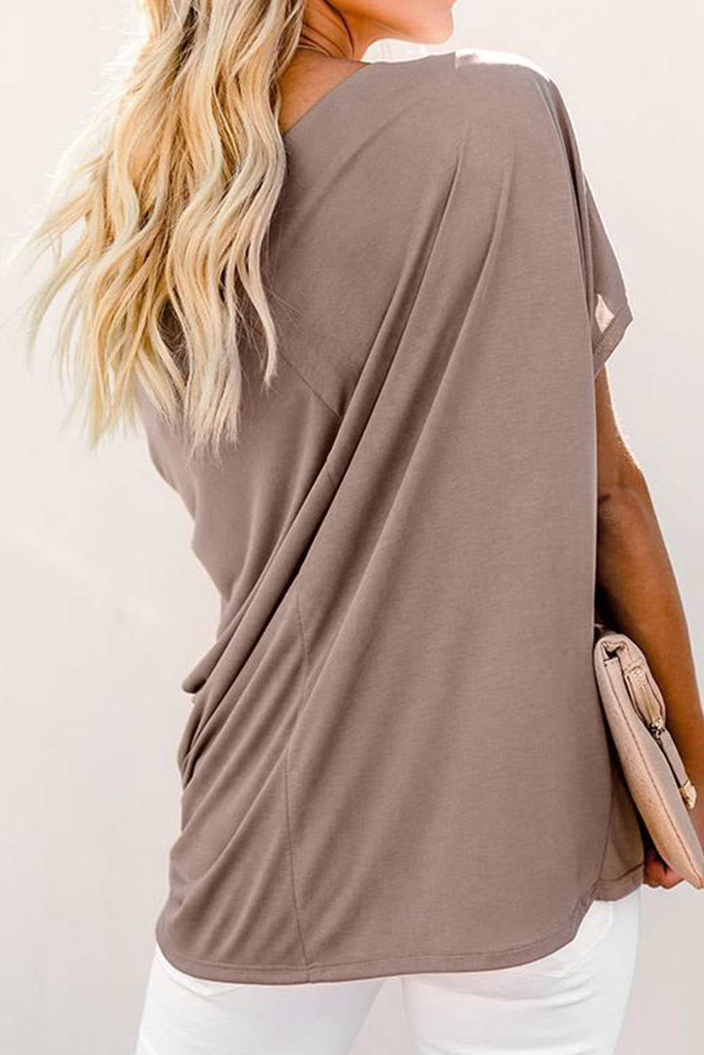 One Cold Shoulder Short Sleeve T Shirts Baggy Ladies Solid Color