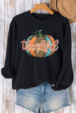 Black Thankful Leopard Pumpkin Graphic Halloween Sweatshirt