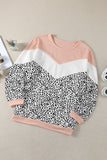 Color Block Leopard Patchwork Plus Size Long Sleeve Top