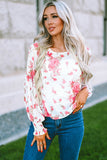 Round Neck Bishop Sleeves Floral Blouse