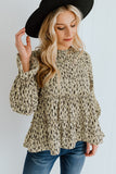 Apricot Printed Ruffled Funnel Neck Puff Sleeve Blouse