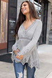 Gray Bell Sleeves Crochet Insert Blouse