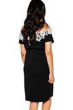 Lace Crochet Off Shoulder Black Plus Size Pencil Dress