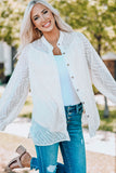 White Sheer Wavy Textured Button Front Blouse