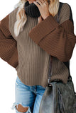 Khaki Long Sleeve Turtleneck Color Block Pullover Knit Sweater