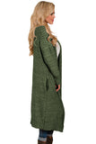Khaki Open Front Knit Long Cardigan