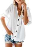 V Neck Button Front Crinkled Blouse