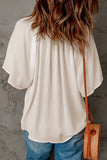 Beige Split Neck Pleated Loose Blouse