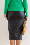 Black High Waist PU Midi Skirt