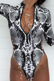 Leopard Print Zipper Cut-out Rash Guard Swimsuit