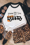 Black Happy Fall Yall Pumpkin Truck Graphic Print Color Block Top