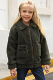 Lapel Zipper Pockets Girl's Sherpa Coat