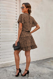Dotted Print Split Neck Flutter Sleeve Flowy Tunic Mini Dress