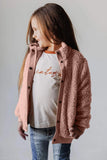 Beige Buttoned Solid Fleece Girl's Coat