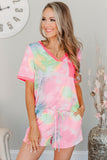 Tie Dye T Shirt and Drawstring Shorts Lounge Set
