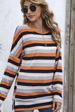 Multicolor Striped Drop Shoulder Loose Top with Slits