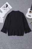Lace Ruffed 3/4 Sleeve V Neck Shirt