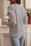 White Striped Print Ruffled Buttoned Long Sleeve Top