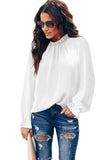 Frilled Mock Neck Balloon Sleeve Blouse