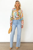 color Tropical Fish Skin Crinkle Long Sleeve Shirt