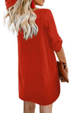 V Neck Button Front Roll up Tab Sleeve Dress