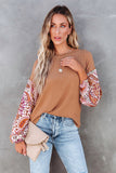 Paisley Contrast Bubble Sleeve Ribbed Top