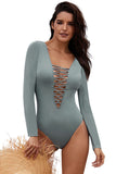Sexy Lace up High Cut One Piece Swimsuit