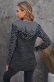 Color Block Leopard Long Sleeves Gray Hoodie