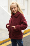 Lapel Zipper Pockets Girl's Sherpa Coat