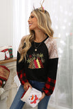 Christmas Tree Graphic Sequin Plaid Long Sleeve Top